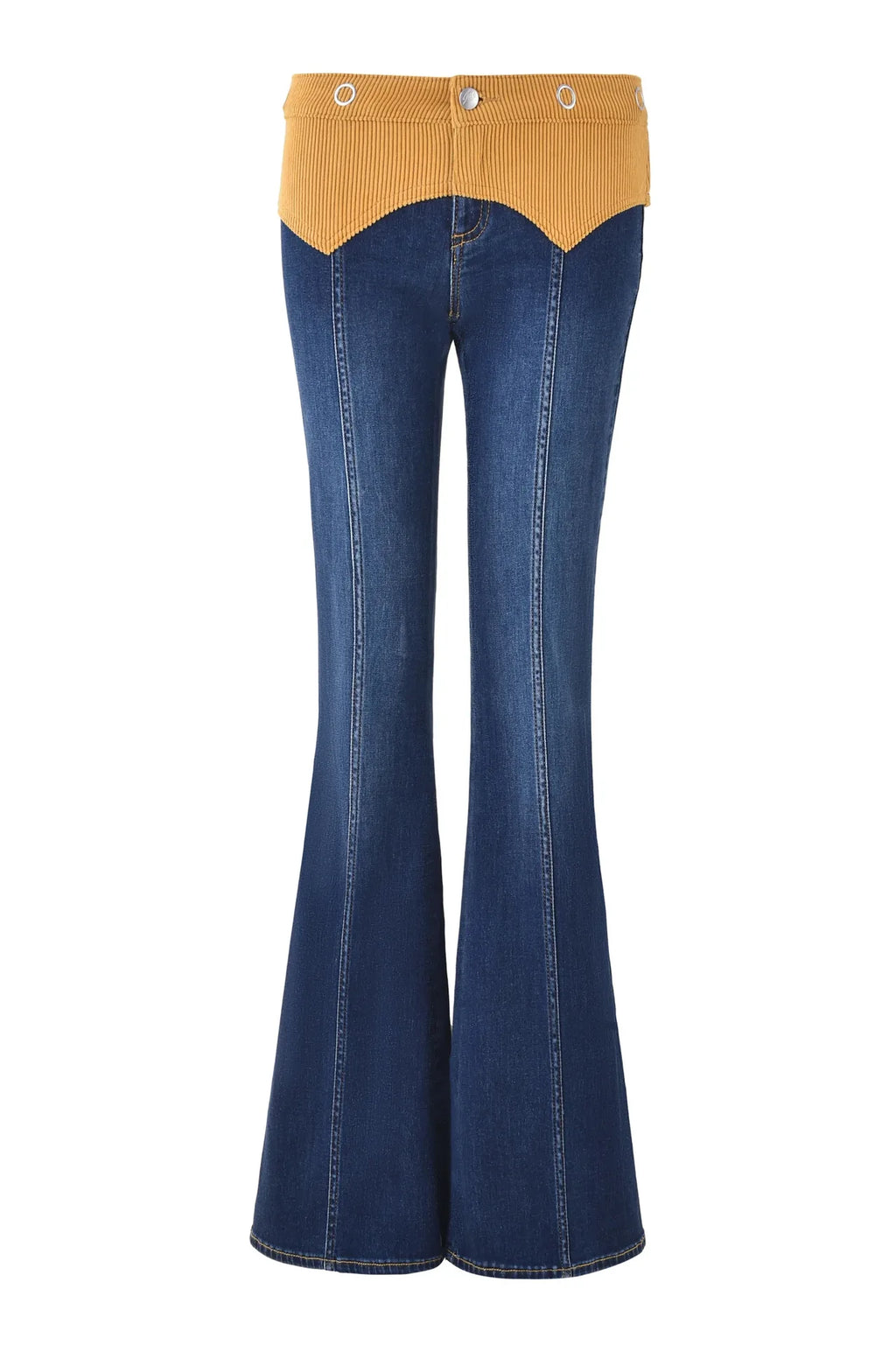 Women's Denim Corset Halter Top & Patchwork Jeans 2-Piece Set