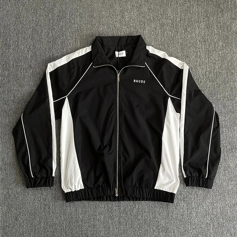 2026 New RHUDE Men's Style Embroidered Letter High Quality Stand Up Collar Windbreaker Pants Fashion Set