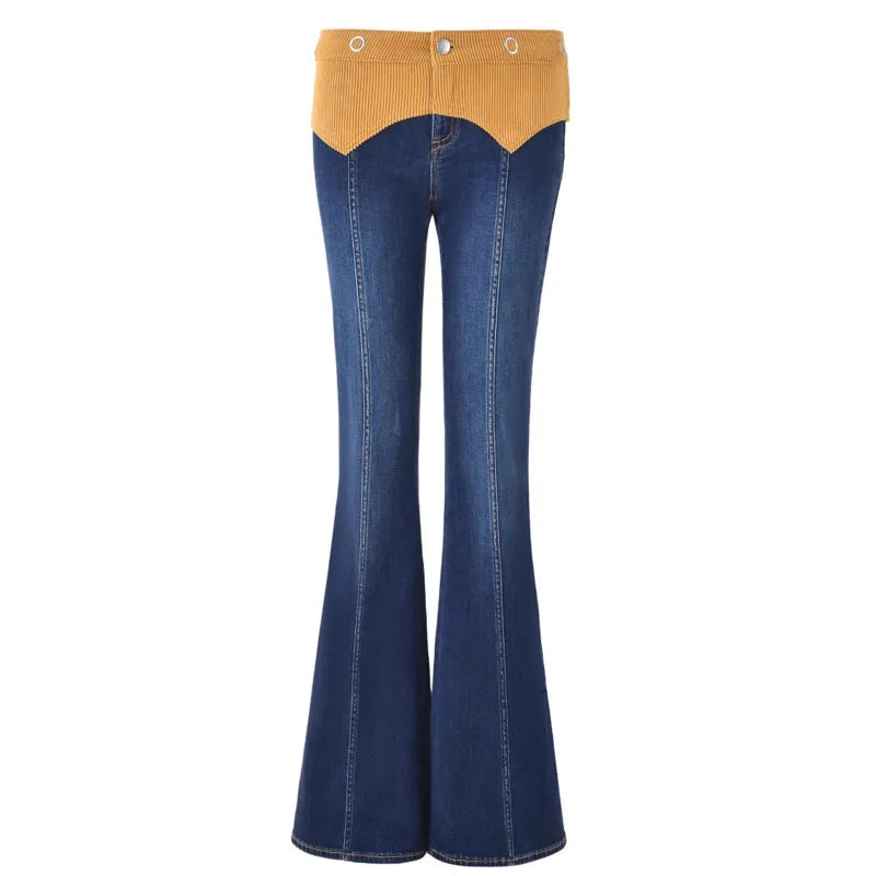 Women's Denim Corset Halter Top & Patchwork Jeans 2-Piece Set