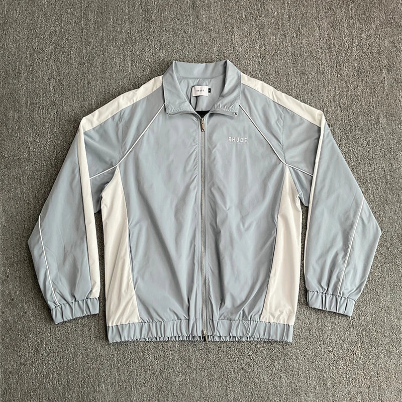2026 New RHUDE Men's Style Embroidered Letter High Quality Stand Up Collar Windbreaker Pants Fashion Set